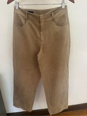 Zara Faux Suede Barrel Leg Pants Womens Small Camel Tan Cropped Trouser